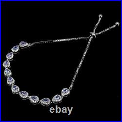 Unheated Pear Blue Tanzanite 4x3mm Cz 925 Sterling Silver Bracelet 10 Inches
