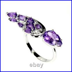 Unheated Pear Purple Amethyst 10x7mm Cubic Zirconia 925 Sterling Silver Ring