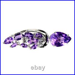Unheated Pear Purple Amethyst 10x7mm Cubic Zirconia 925 Sterling Silver Ring
