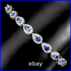 Unheated Pear Tanzanite 6x4mm Cz White Gold Plate 925 Sterling Silver Bracelet 9