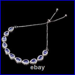 Unheated Pear Tanzanite 6x4mm Cz White Gold Plate 925 Sterling Silver Bracelet 9