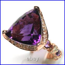 Unheated Purple Amethyst & Cubic Zirconia Ring 925 Sterling Silver Size 6