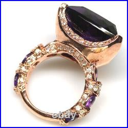 Unheated Purple Amethyst & Cubic Zirconia Ring 925 Sterling Silver Size 6