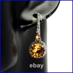 Unheated Round Citrine 9mm Natural Cubic Zirconia 925 Sterling Silver Earrings