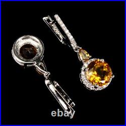Unheated Round Citrine 9mm Natural Cubic Zirconia 925 Sterling Silver Earrings