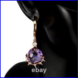 Unheated Round Purple Amethyst 11mm Cubic Zirconia 925 Sterling Silver Earrings