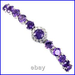 Unheated Round Purple Amethyst 6mm Cz 925 Sterling Silver Bracelet 8 Inches