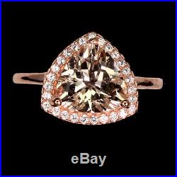 Unheated Trilliant Pink Morganite 10mm Cubic Zirconia 925 Sterling Silver Ring