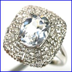 Unheated White Topaz & Cubic Zirconia Ring 925 Sterling Silver Size 7.75
