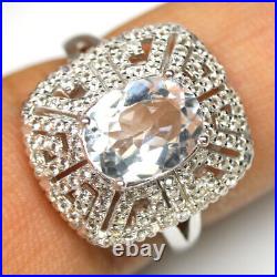 Unheated White Topaz & Cubic Zirconia Ring 925 Sterling Silver Size 7.75