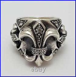 Unique 925 Sterling Silver Large Designer Fleur De Lis Cubic Zirconia Ring