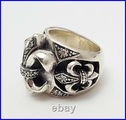 Unique 925 Sterling Silver Large Designer Fleur De Lis Cubic Zirconia Ring