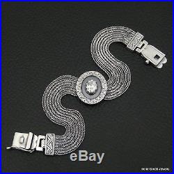 Unique Cubic Zirconia Byzantine 925 Sterling Silver Greek Handmade Art Bracelet