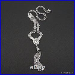 Unique Cubic Zirconia Etruscan Style 925 Sterling Silver Greek Handmade Necklace