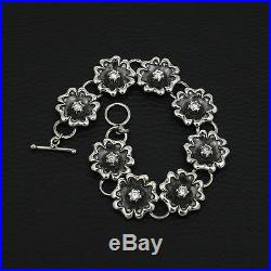 Unique Luxury Cubic Zirconia Flower Style 925 Sterling Silver Greek Art Bracelet