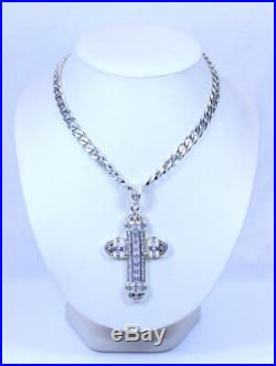 VERY LARGE Sterling Silver Cubic Zirconia Cross Necklace 3.25 24- 13652