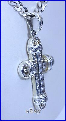VERY LARGE Sterling Silver Cubic Zirconia Cross Necklace 3.25 24- 13652