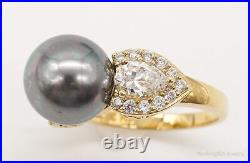 VTG Ross Simons Pearl Cubic Zirconia 18kt Gold Over Sterling Silver Ring SZ 9