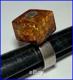 VTG Sterling Silver Modern Steampunk Cubic Amber Statement Cocktail Ring Sz 7