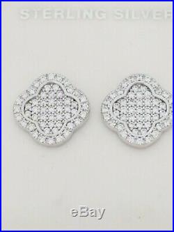Van Cleef Designer Stud Earrings Sterling Silver Pave Set Cubic Zirconia Stones