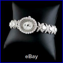 Video! Flower Links Design Solid 925 Sterling Silver Watch With Cubic Zirconia