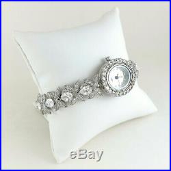 Video! Flower Links Design Solid 925 Sterling Silver Watch With Cubic Zirconia