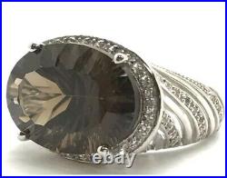 Vintage 10.20 Carat Sterling Silver Smoky Topaz Quartz & Cubic Zirconia Ring Sz7