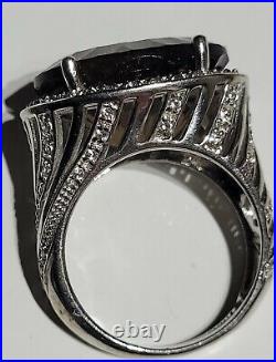 Vintage 10.20 Carat Sterling Silver Smoky Topaz Quartz & Cubic Zirconia Ring Sz7