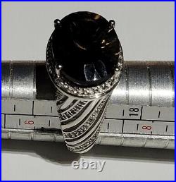 Vintage 10.20 Carat Sterling Silver Smoky Topaz Quartz & Cubic Zirconia Ring Sz7