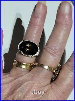 Vintage 10.20 Carat Sterling Silver Smoky Topaz Quartz & Cubic Zirconia Ring Sz7