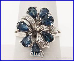 Vintage 1970s Sapphire Cubic Zirconia Sterling Silver Ring Size 8