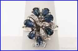 Vintage 1970s Sapphire Cubic Zirconia Sterling Silver Ring Size 8