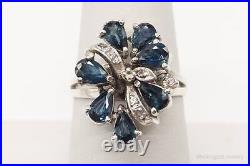 Vintage 1970s Sapphire Cubic Zirconia Sterling Silver Ring Size 8