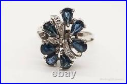 Vintage 1970s Sapphire Cubic Zirconia Sterling Silver Ring Size 8