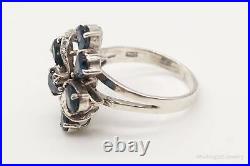 Vintage 1970s Sapphire Cubic Zirconia Sterling Silver Ring Size 8