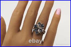 Vintage 1970s Sapphire Cubic Zirconia Sterling Silver Ring Size 8