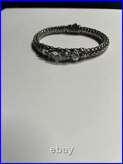 Vintage 925 Sterling Silver Cubic Zirconia CZ Balinese Style Bracelet