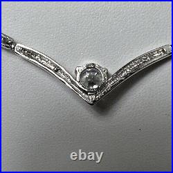 Vintage 925 Sterling Silver Cubic Zirconia Sparkling Bar Link Necklace 18