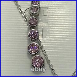 Vintage 925 Sterling Silver Pink Cubic Zirconia Necklace & Earrings Set