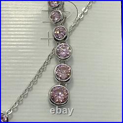 Vintage 925 Sterling Silver Pink Cubic Zirconia Necklace & Earrings Set