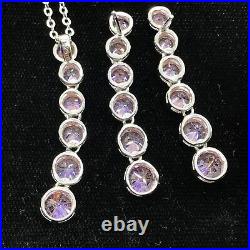 Vintage 925 Sterling Silver Pink Cubic Zirconia Necklace & Earrings Set