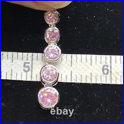 Vintage 925 Sterling Silver Pink Cubic Zirconia Necklace & Earrings Set