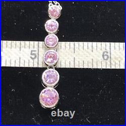 Vintage 925 Sterling Silver Pink Cubic Zirconia Necklace & Earrings Set