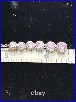 Vintage 925 Sterling Silver Pink Cubic Zirconia Necklace & Earrings Set