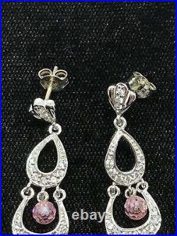 Vintage 925 Sterling Silver Pink Topaz Cubic Zirconia Earrings
