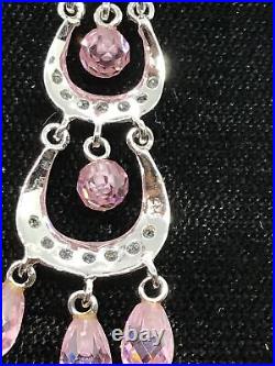 Vintage 925 Sterling Silver Pink Topaz Cubic Zirconia Earrings