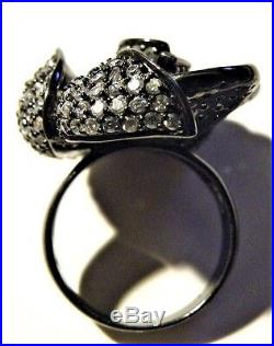 Vintage Black Rose Silver Ring Pave Fiery Cubic Zirconia Gorgeous Large 925 Fine