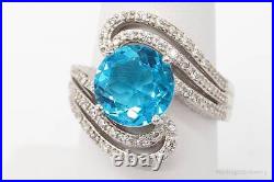 Vintage Blue Topaz Cubic Zirconia Sterling Silver Ring Size 7.75