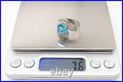 Vintage Blue Topaz Cubic Zirconia Sterling Silver Ring Size 7.75