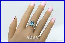 Vintage Blue Topaz Cubic Zirconia Sterling Silver Ring Size 8.25